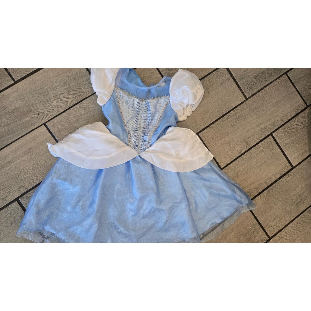 IKALI Kids Cinderella Princess Costume Dress Blue Silver Trim Snap Back Size 140